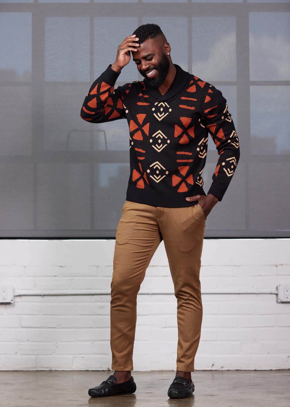 Iferan Men's African Print Sweater (Natural Mudcloth) - D'IYANU