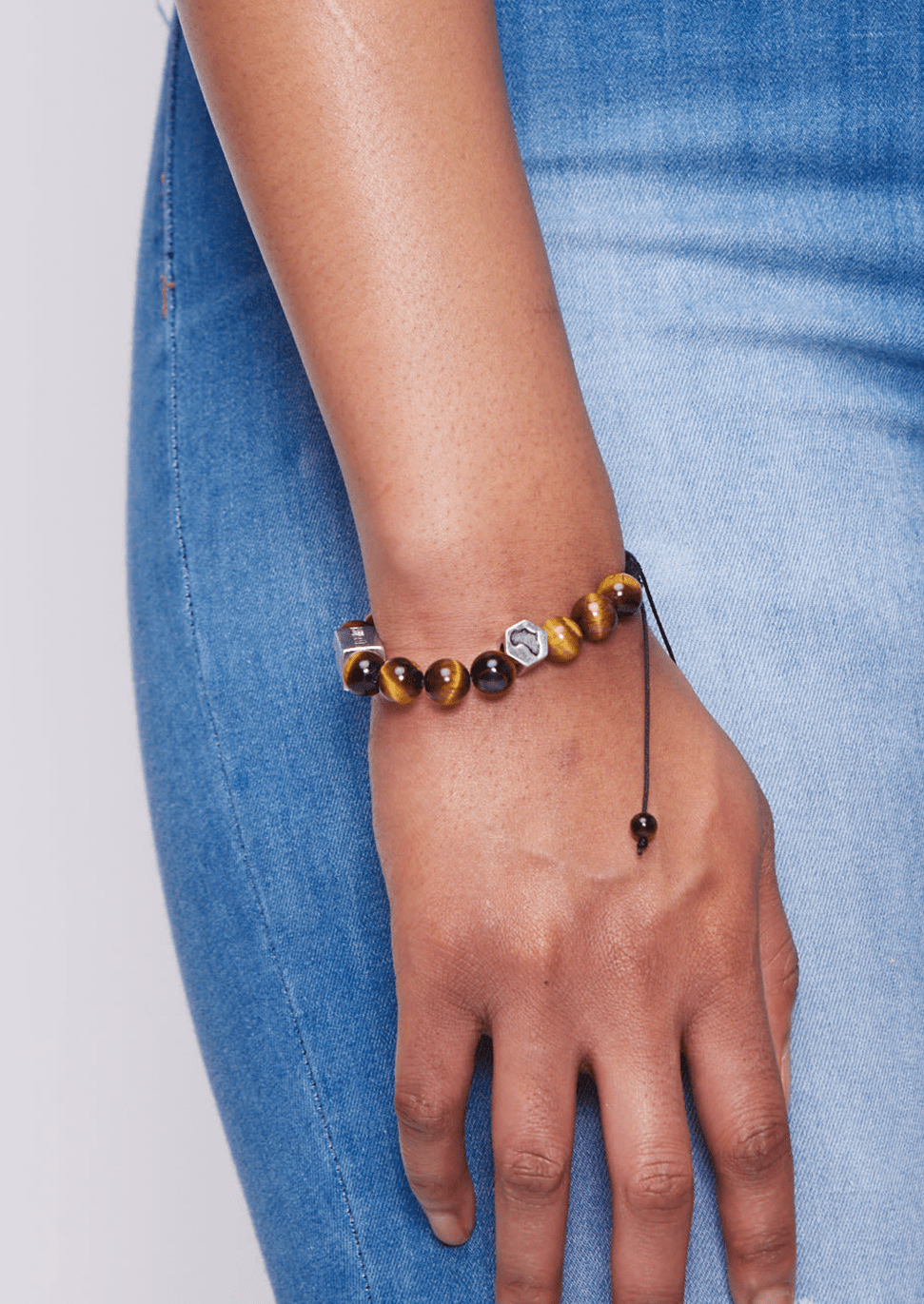 Irele Beaded Humility and Strength Adinkra Symbol Bracelet (Brown) - D'IYANU