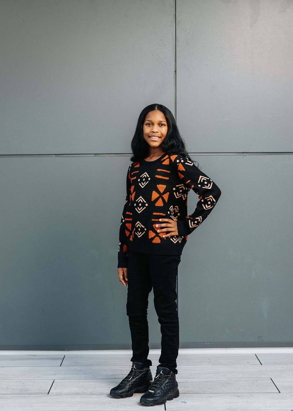 Oma Kid's African Print Sweater (Natural Mudcloth) Black - D'IYANU