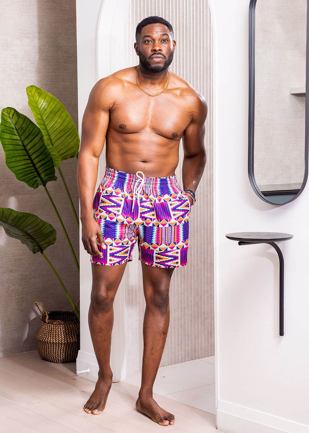 Safari Men's African Print Swim Trunks (Mint Purple Kente) – D'IYANU