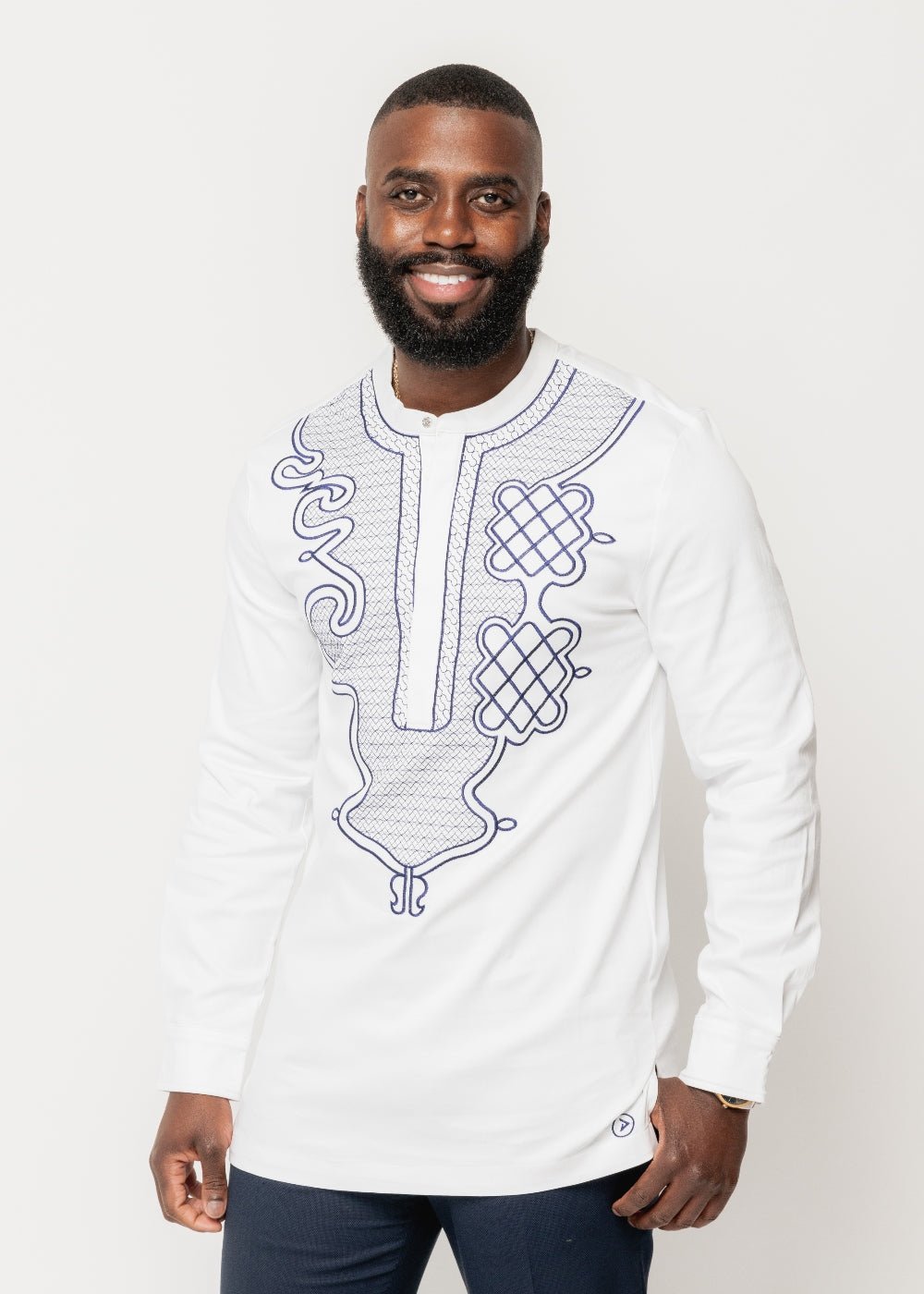 Dubaku Men's Traditional African Embroidery Shirt (White) White - D'IYANU