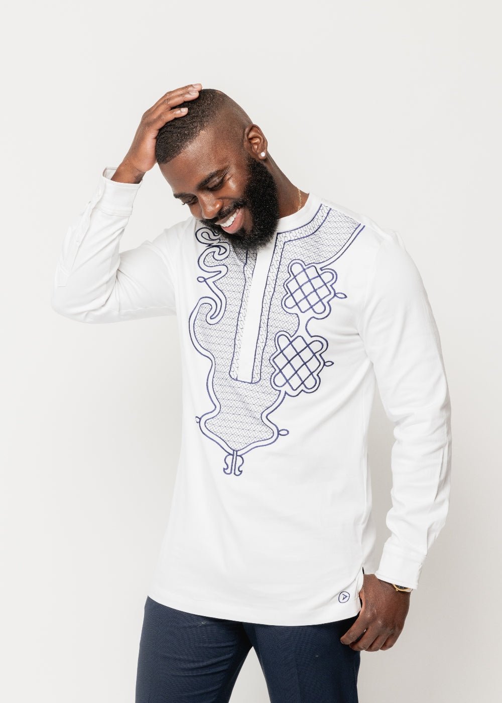 Dubaku Men's Traditional African Embroidery Shirt (White) - D'IYANU