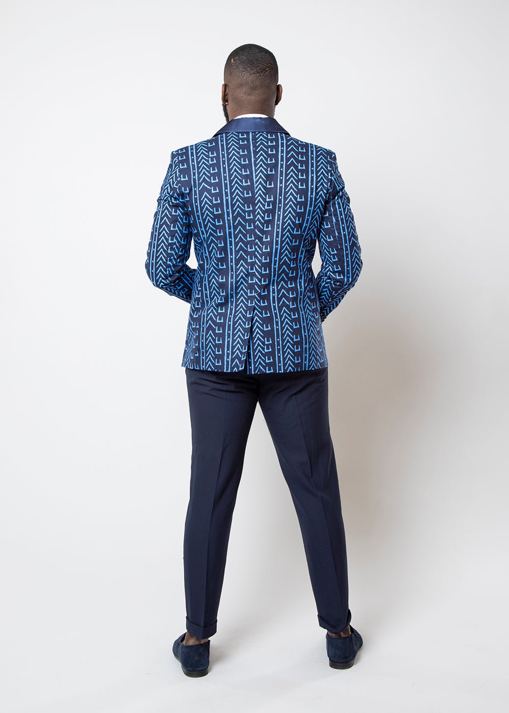 Enofe Men's African Print Blazer (Blue Navy Mudcloth) - D'IYANU
