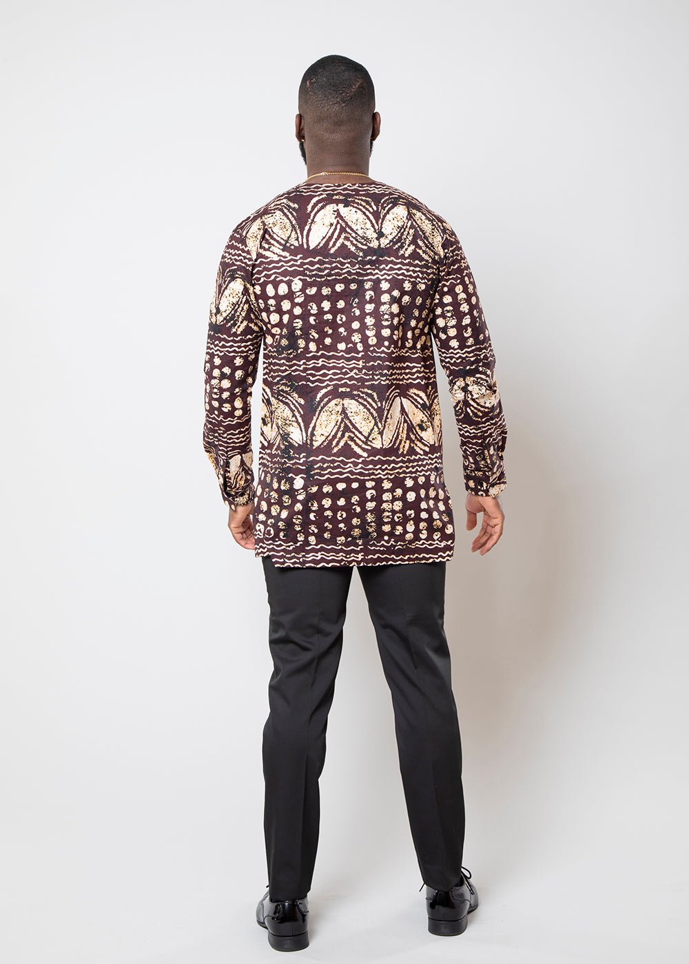 Ibrahim Men's African Print Traditional Shirt (Brown Black Adire) - D'IYANU
