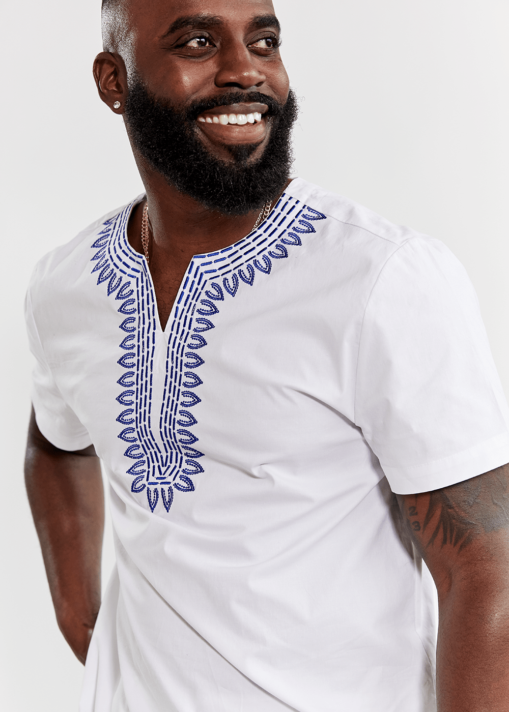 Lubanzi Men's Embroidered Tunic Shirt (White) White - D'IYANU