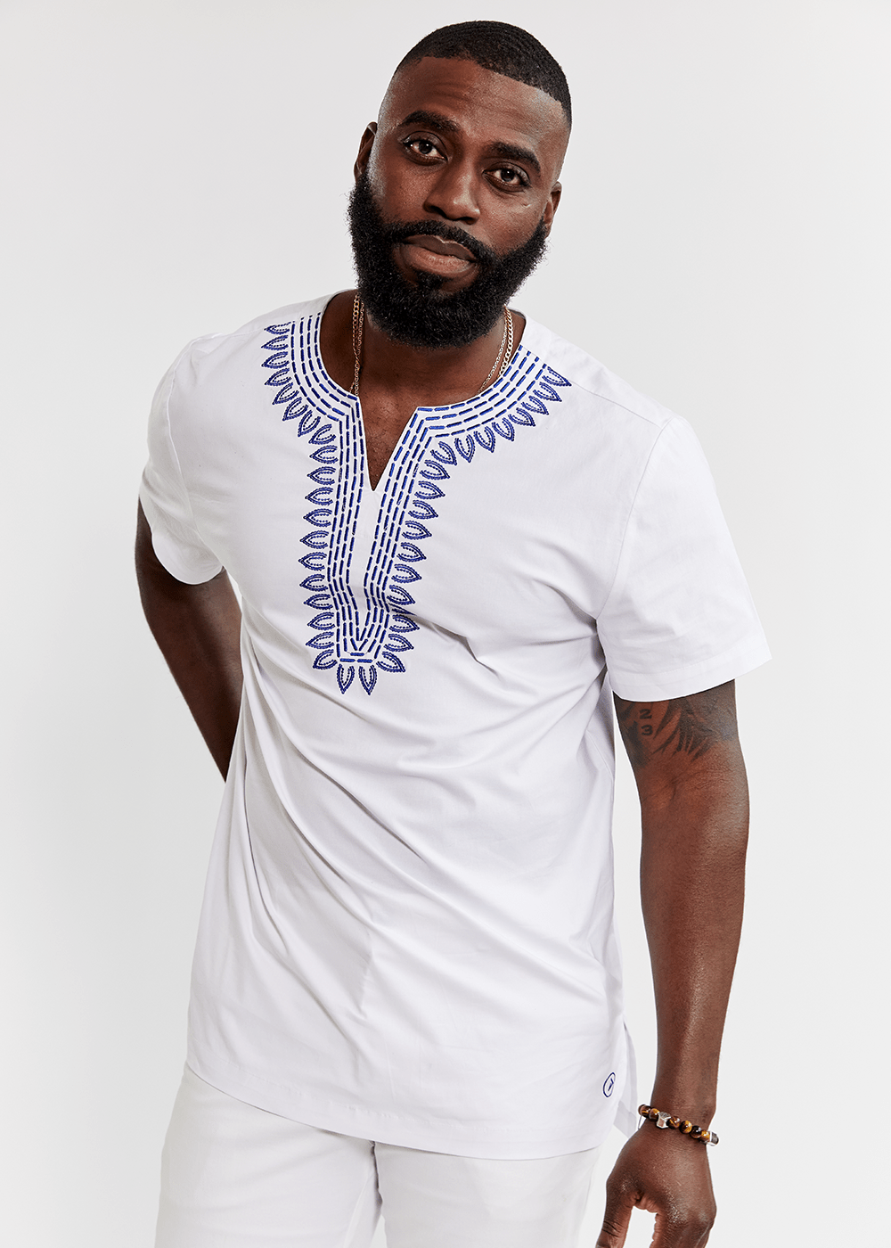 Lubanzi Men's Embroidered Tunic Shirt (White) - D'IYANU