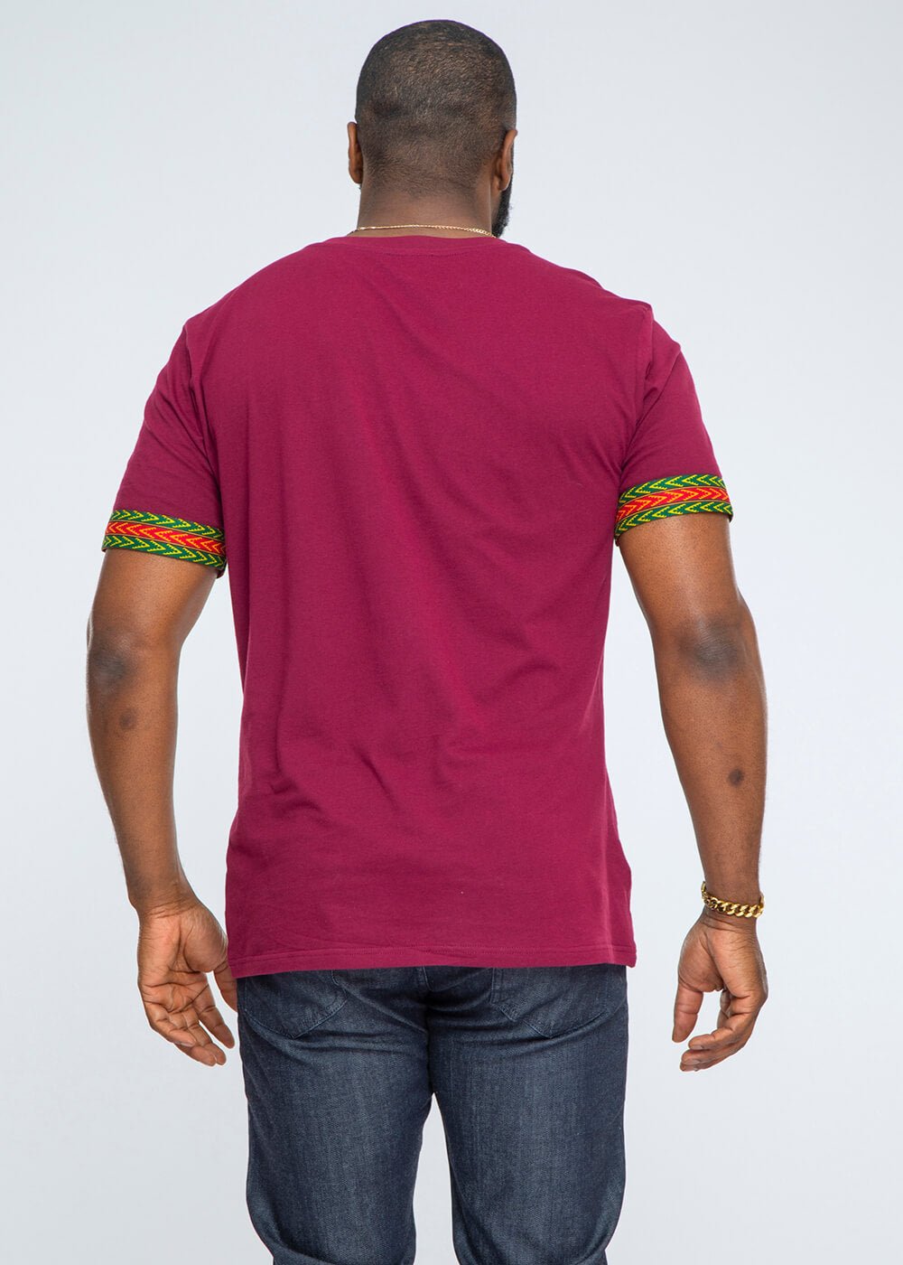 Men's African Print Dashiki T-Shirt (Deep Maroon) - D'IYANU