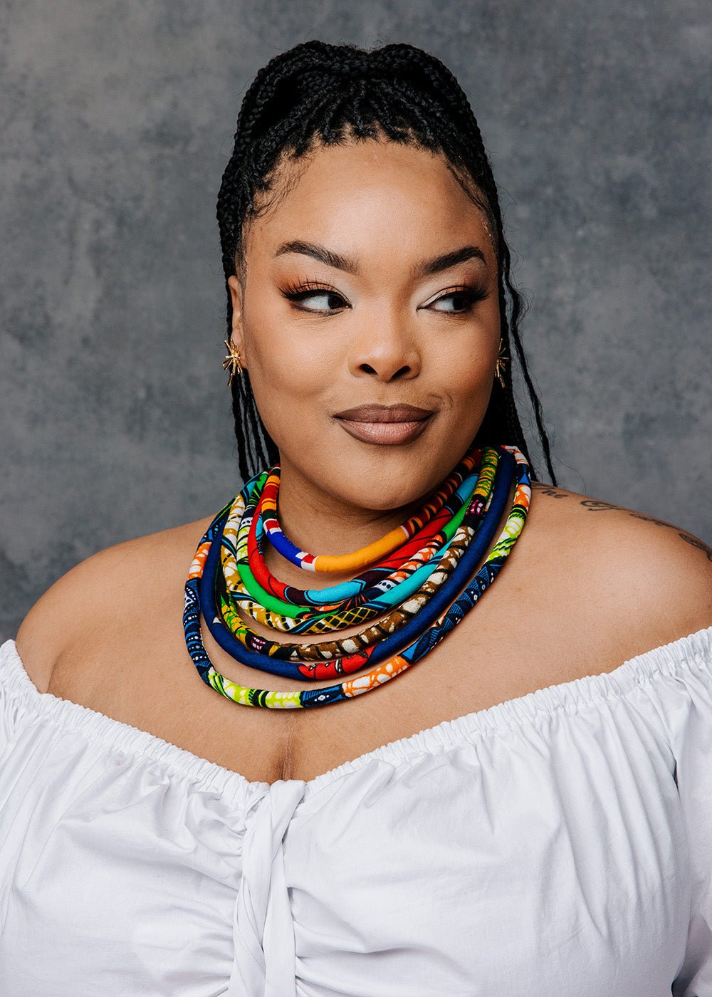 Bisa Women's African Print Layer Necklace (Mixed Tribal Prints) - D'IYANU