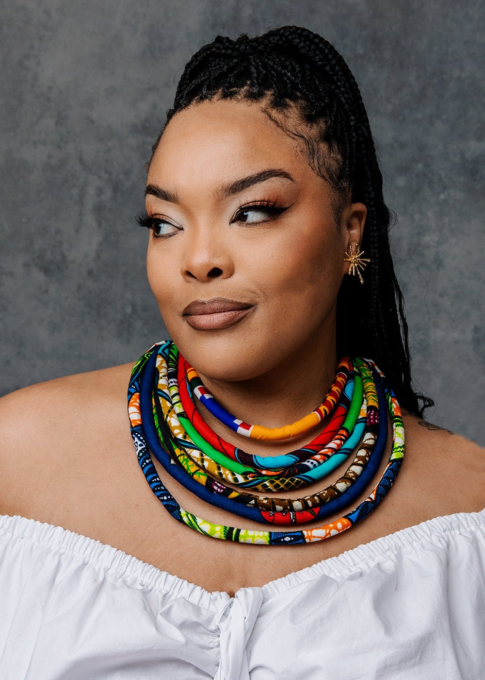 Bisa Women's African Print Layer Necklace (Mixed Tribal Prints) - D'IYANU