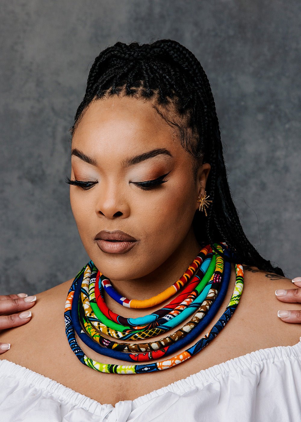 Bisa Women's African Print Layer Necklace (Mixed Tribal Prints) - D'IYANU