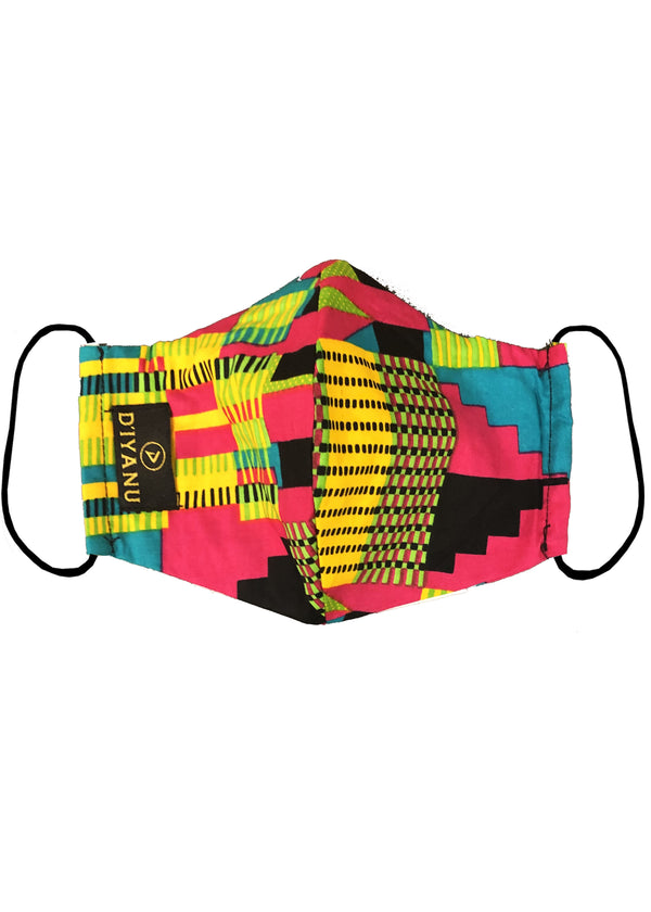Dabo African Print 2 Layer Reusable Face Mask (Raspberry Yellow Kente)-Clearance