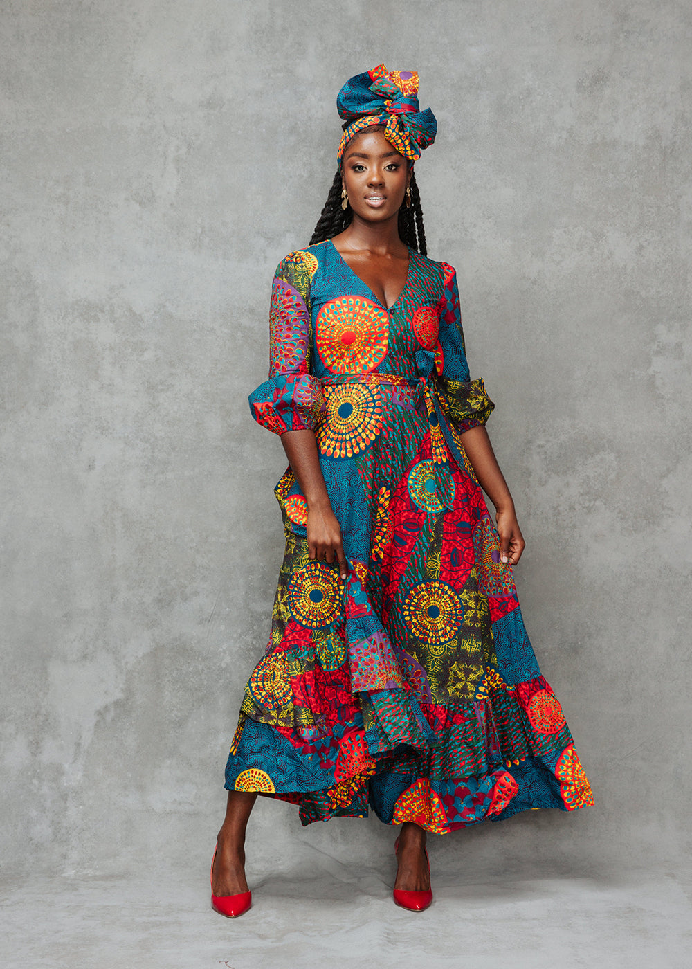 Zendaya Women's African Print Maxi Dress (New Harvest Multipattern