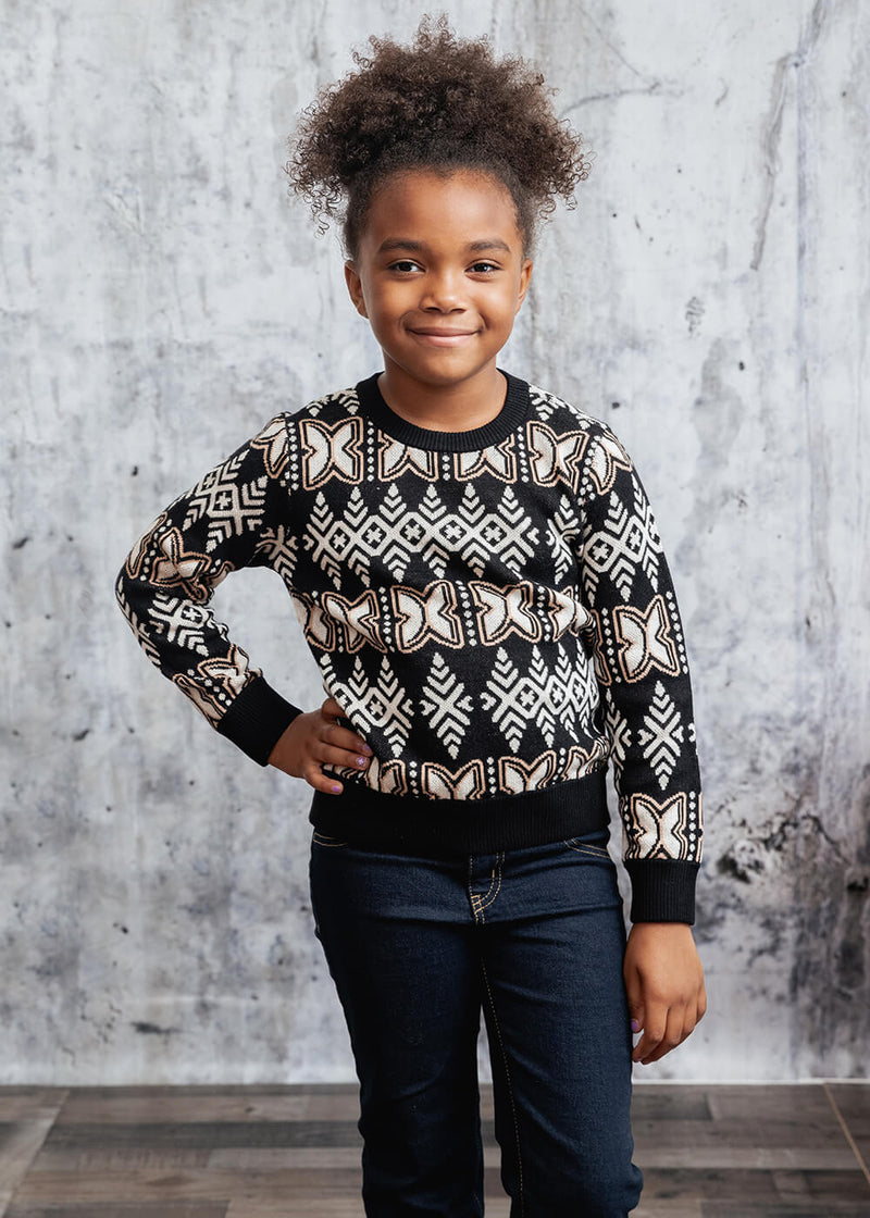 Oma Kid's African Print Sweater (Black Tan Batik) - Clearance