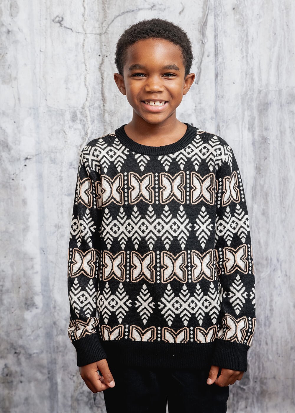 Oma Kid's African Print Sweater (Black Tan Batik) - Clearance - D'IYANU