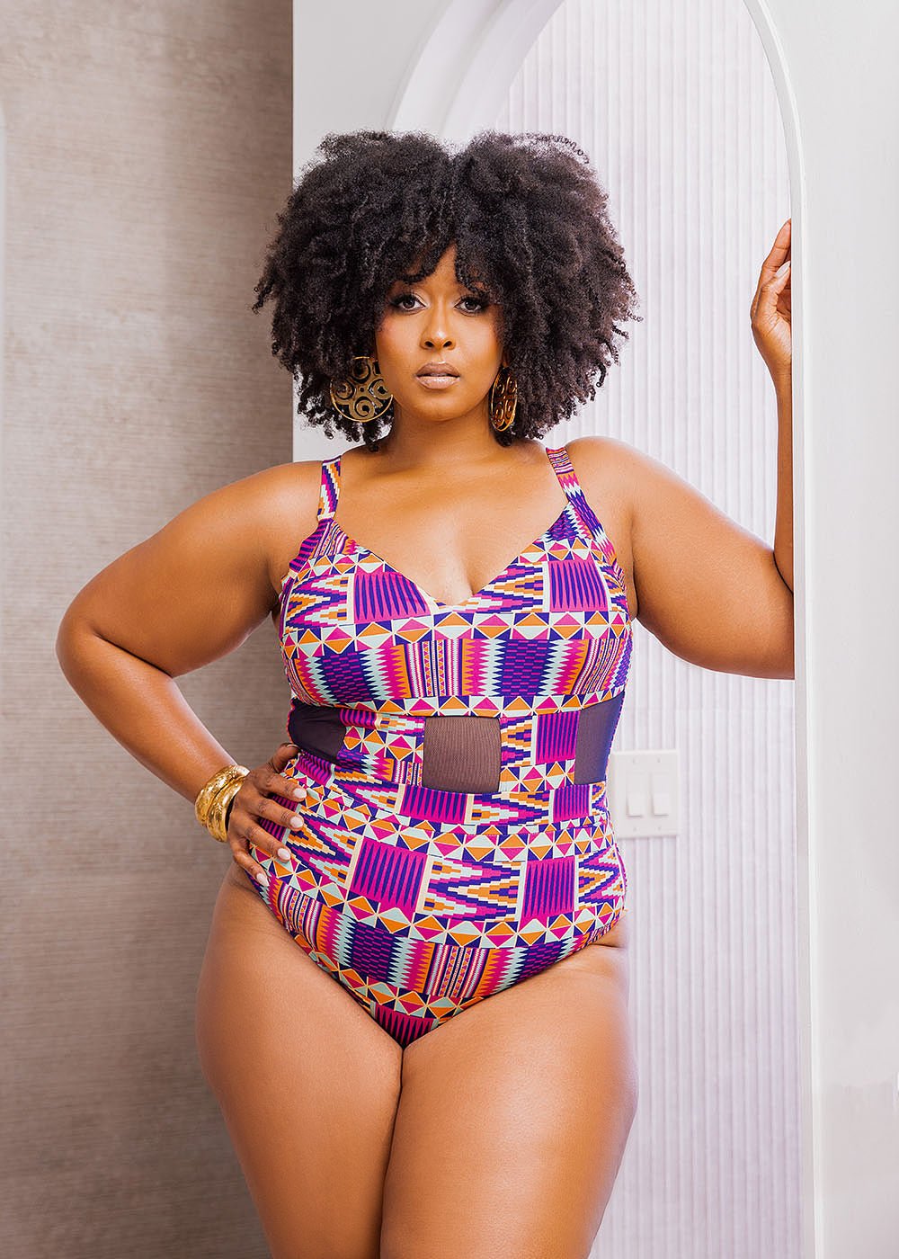 Shadiya Women's African Print One Piece Swimsuit (Mint Purple Kente) Multicolor - D'IYANU