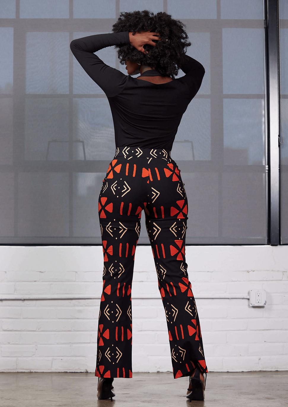 Abebe Women's African Print Stretch Wide Leg Pants (Natural Mudcloth) - D'IYANU