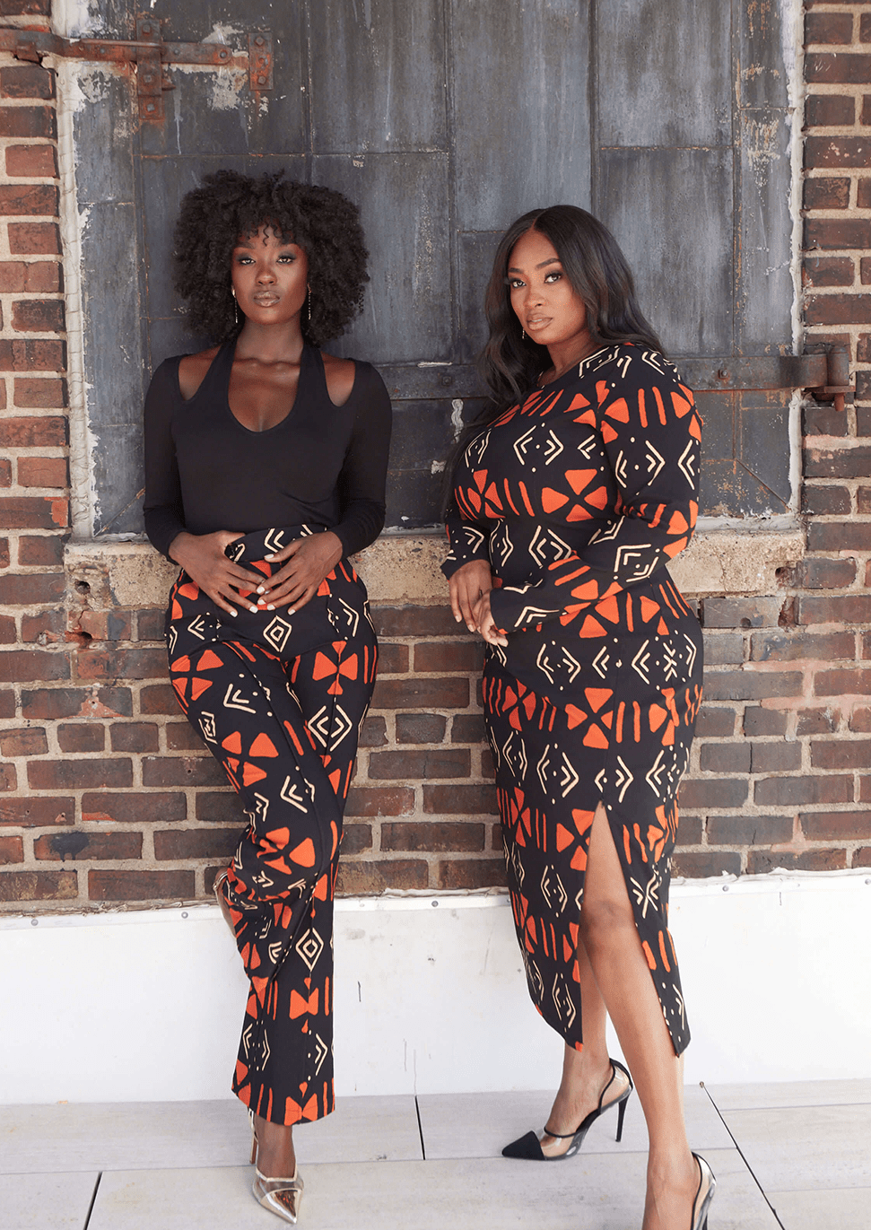 Abebe Women's African Print Stretch Wide Leg Pants (Natural Mudcloth) - D'IYANU