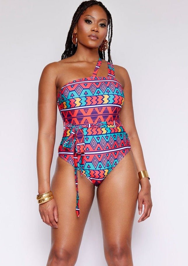 Adowa Women's African Print Swimsuit (Rainbow Tribal) - Clearance Multicolor - D'IYANU