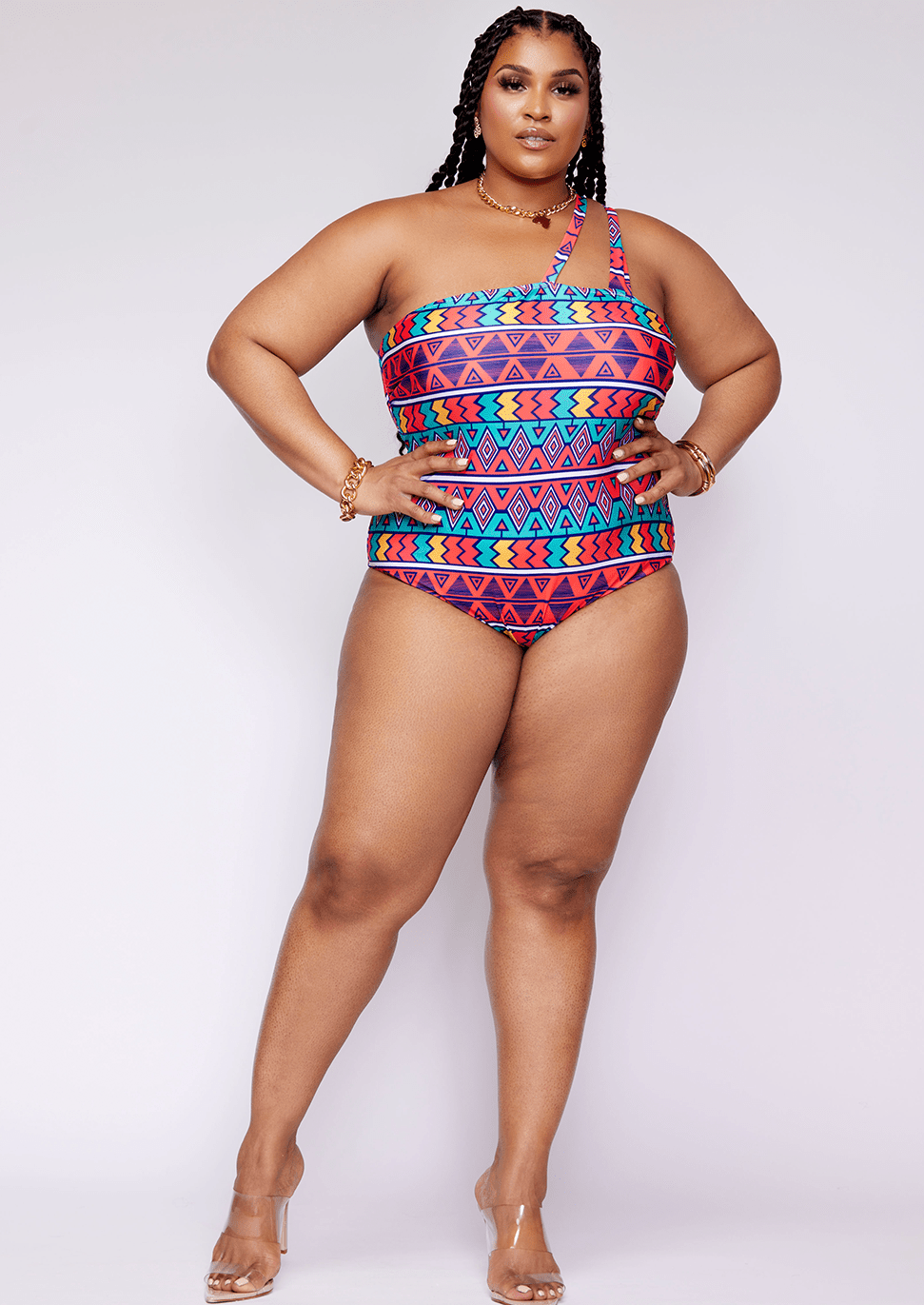 Adowa Women's African Print Swimsuit (Rainbow Tribal) - Clearance Multicolor - D'IYANU