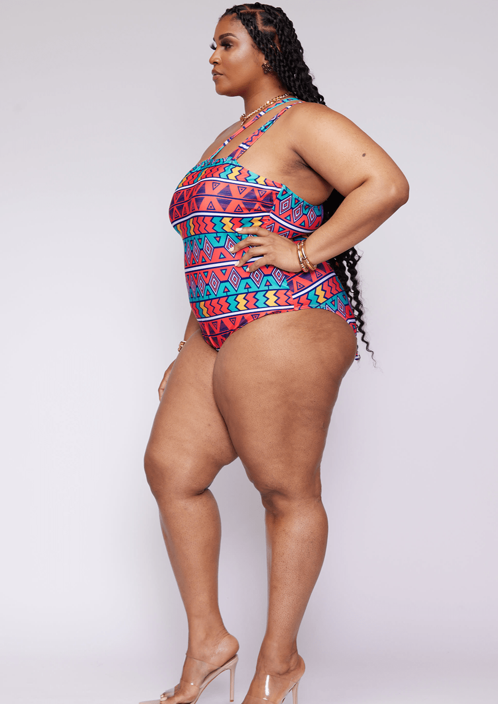 Adowa Women's African Print Swimsuit (Rainbow Tribal) - Clearance - D'IYANU
