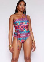 Adowa Women's African Print Swimsuit (Rainbow Tribal) - Clearance Multicolor - D'IYANU