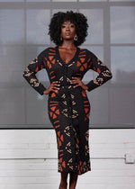 Aisha Women's African Print Cardigan (Natural Mudcloth) Black - D'IYANU