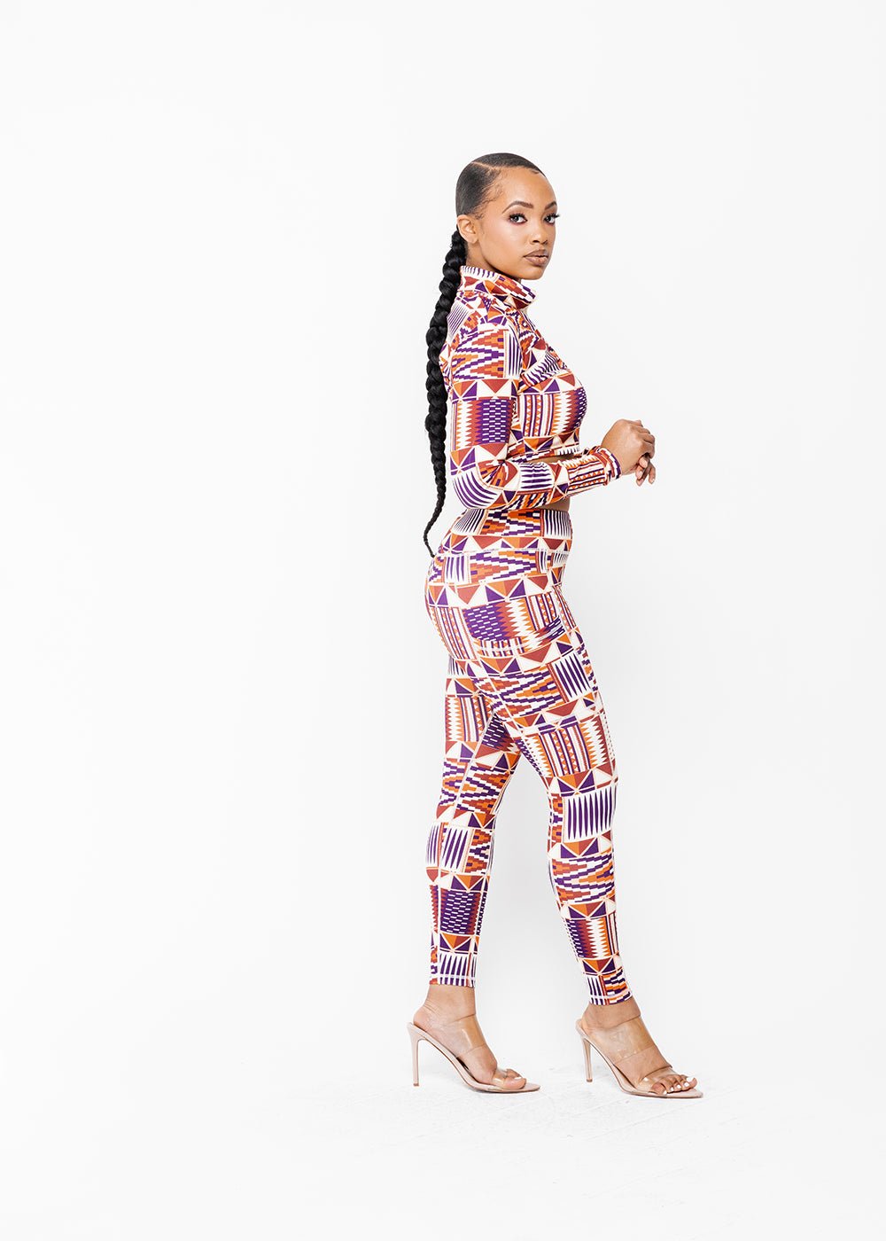 Anaya Women's African Print Zip-Up Crop Top (Cream Maroon Kente) - Clearance - D'IYANU