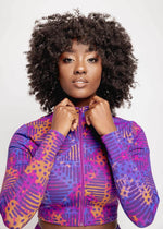 Anaya Women's African Print Zip-Up Crop Top (Violet Adire) - Clearance Purple - D'IYANU