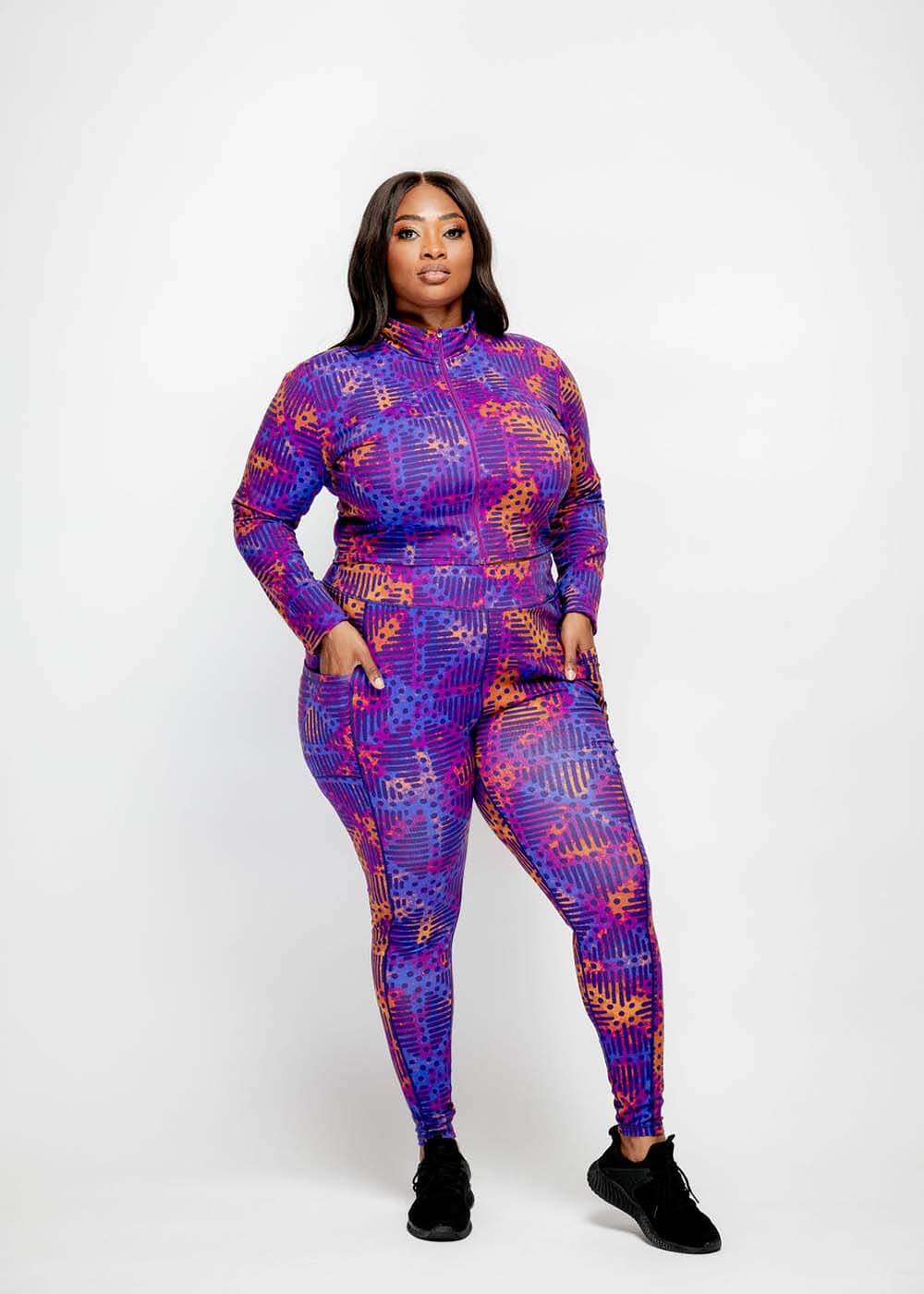 Sise Women's African Print Leggings (Violet Adire) - Clearance - D'IYANU