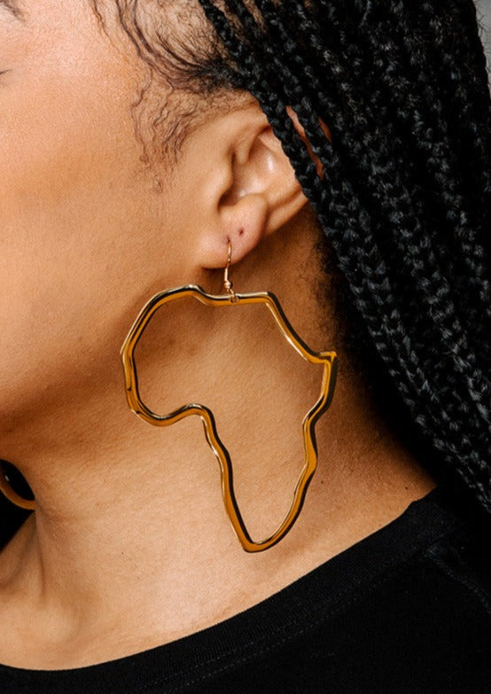 Modaju Women's Africa Map Drop Earrings (Gold)