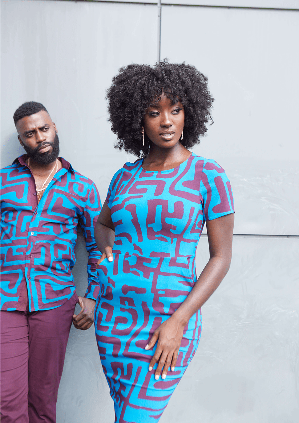 Sabella Women's African Print Stretch Dress (Fig Blue Geometric) - D'IYANU
