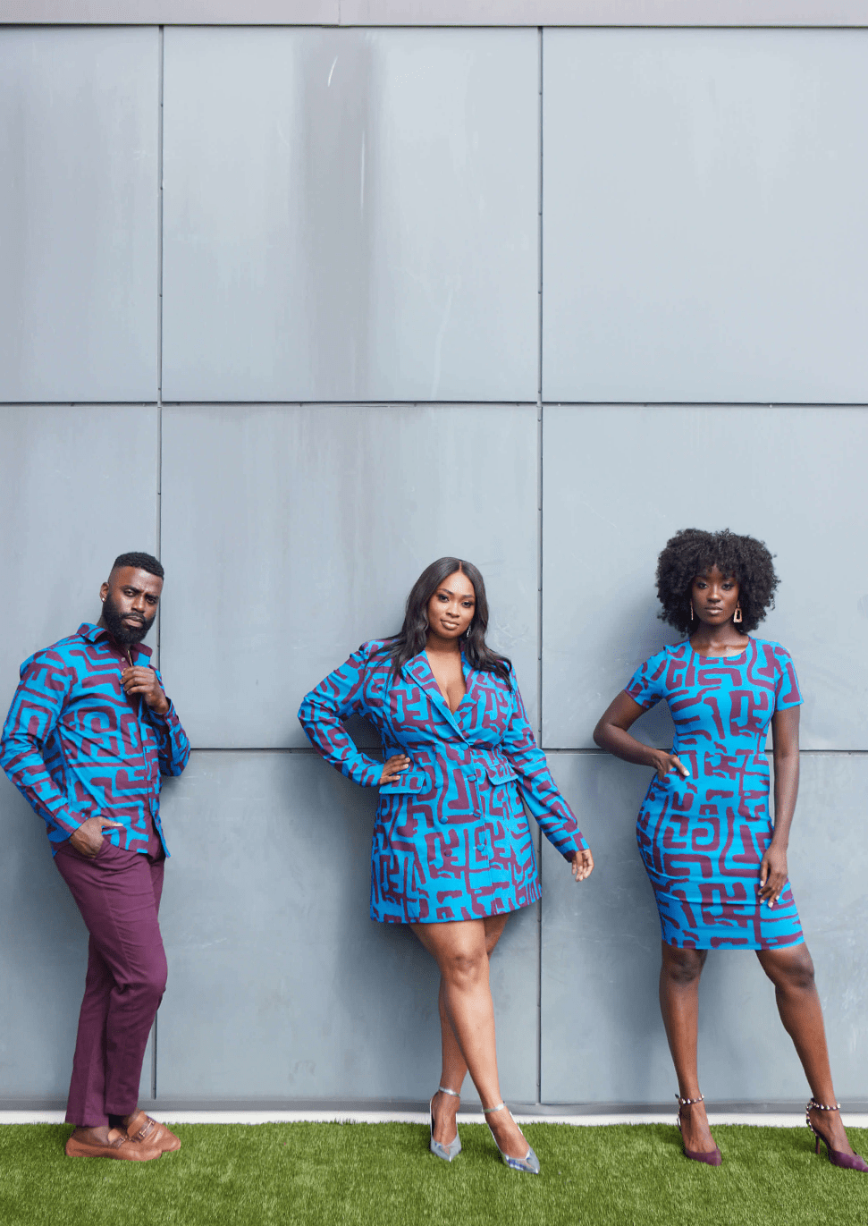 Sabella Women's African Print Stretch Dress (Fig Blue Geometric) - D'IYANU