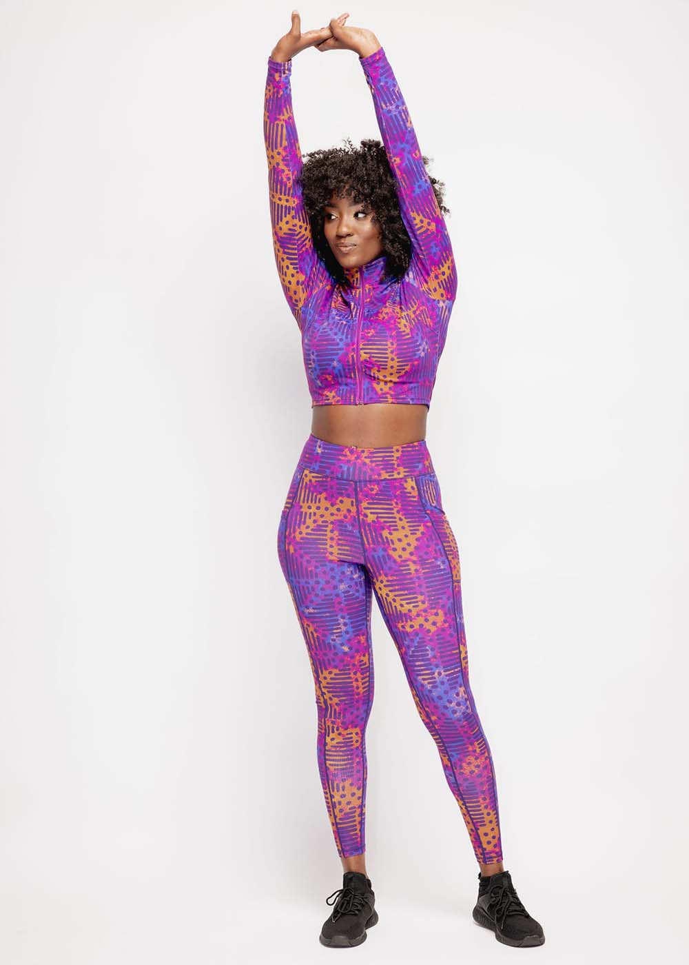 Sise Women's African Print Leggings (Violet Adire) - Clearance - D'IYANU
