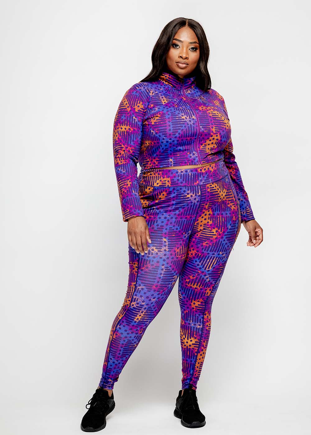 Sise Women's African Print Leggings (Violet Adire) - Clearance - D'IYANU