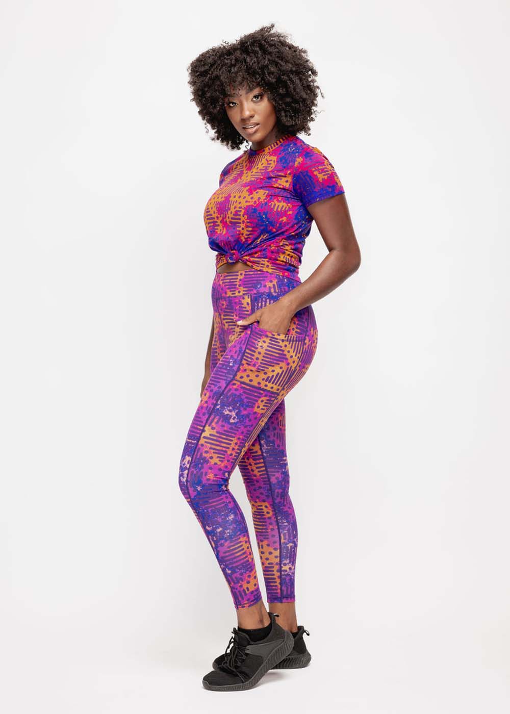 Sise Women's African Print Leggings (Violet Adire) - Clearance Purple - D'IYANU