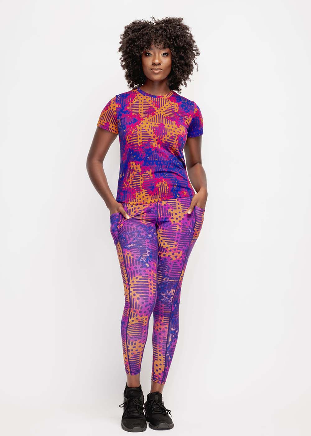 Sise Women's African Print Leggings (Violet Adire) - Clearance - D'IYANU