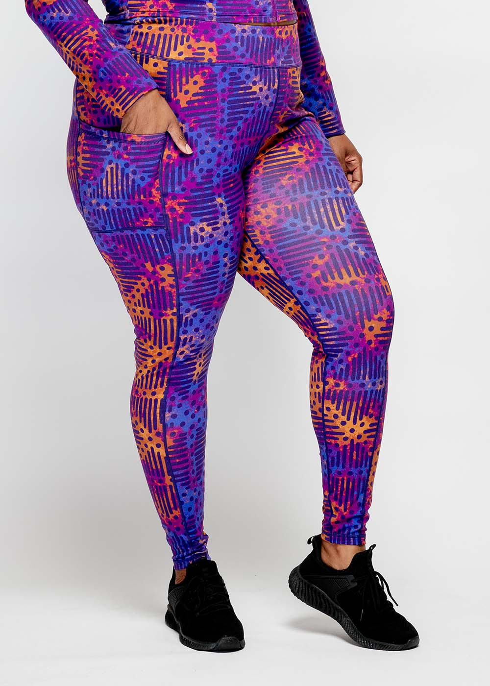 Sise Women's African Print Leggings (Violet Adire) - Clearance Purple - D'IYANU