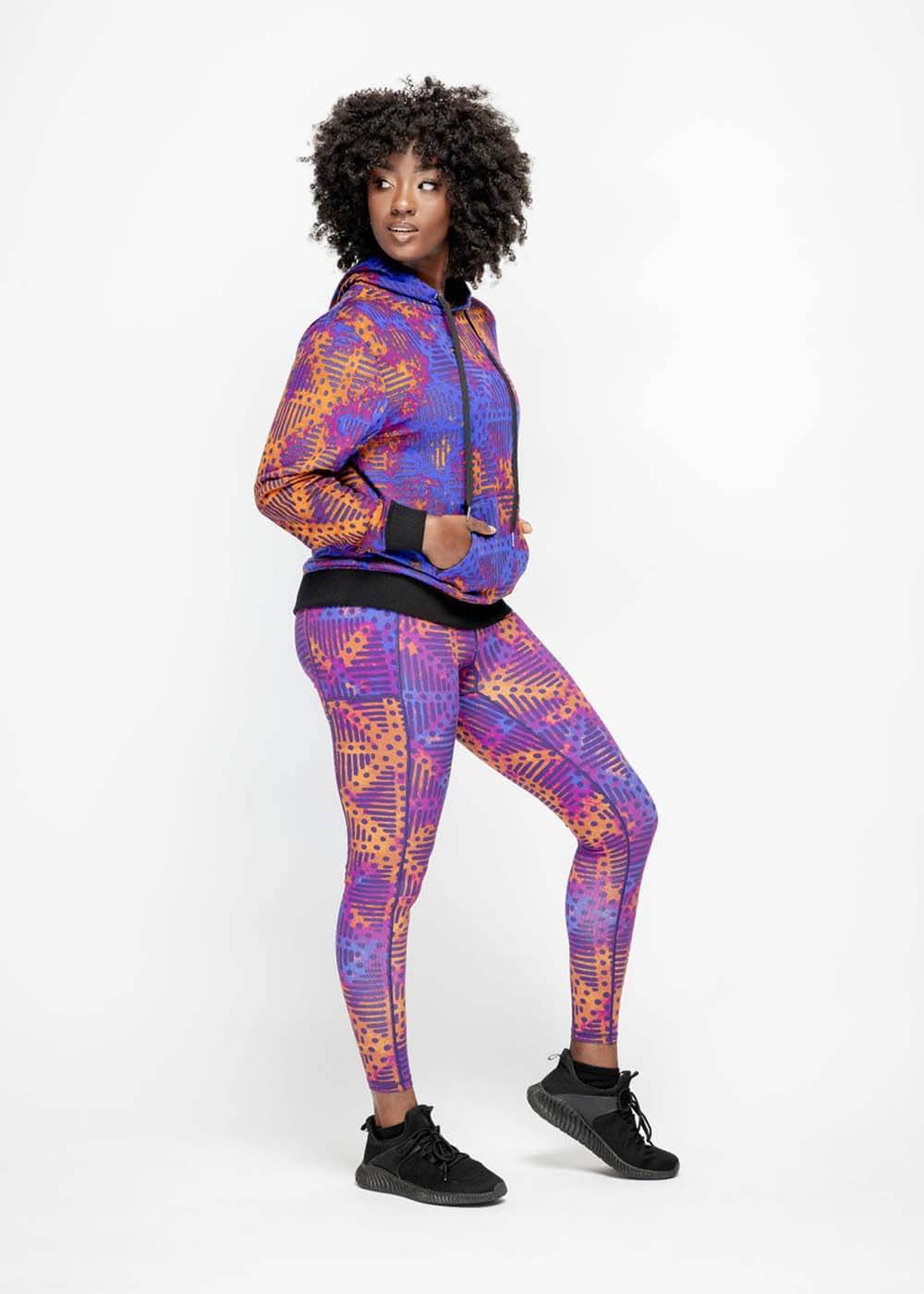 Sise Women's African Print Leggings (Violet Adire) - Clearance - D'IYANU