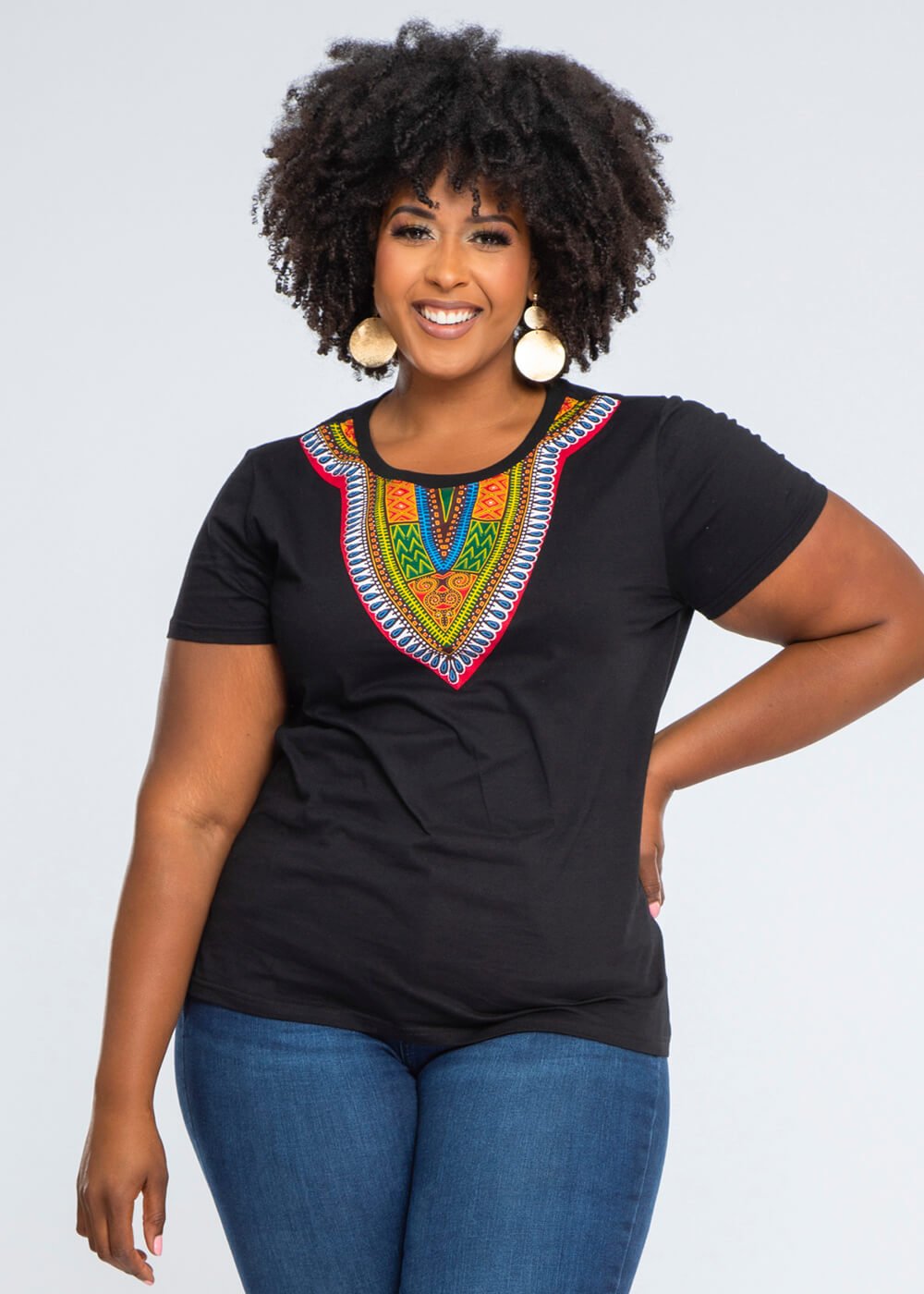 Amara Women's Dashiki T-Shirt (Black) - D'IYANU