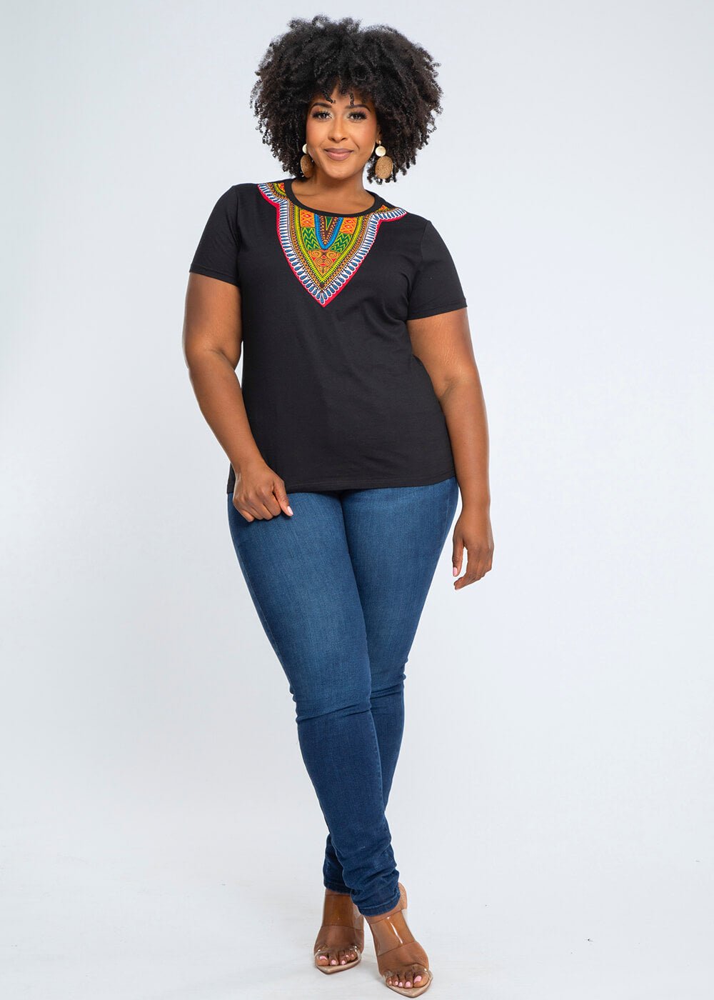 Amara Women's Dashiki T-Shirt (Black) - D'IYANU
