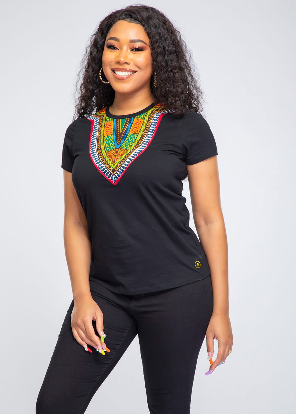 Amara Women's Dashiki T-Shirt (Black) - D'IYANU