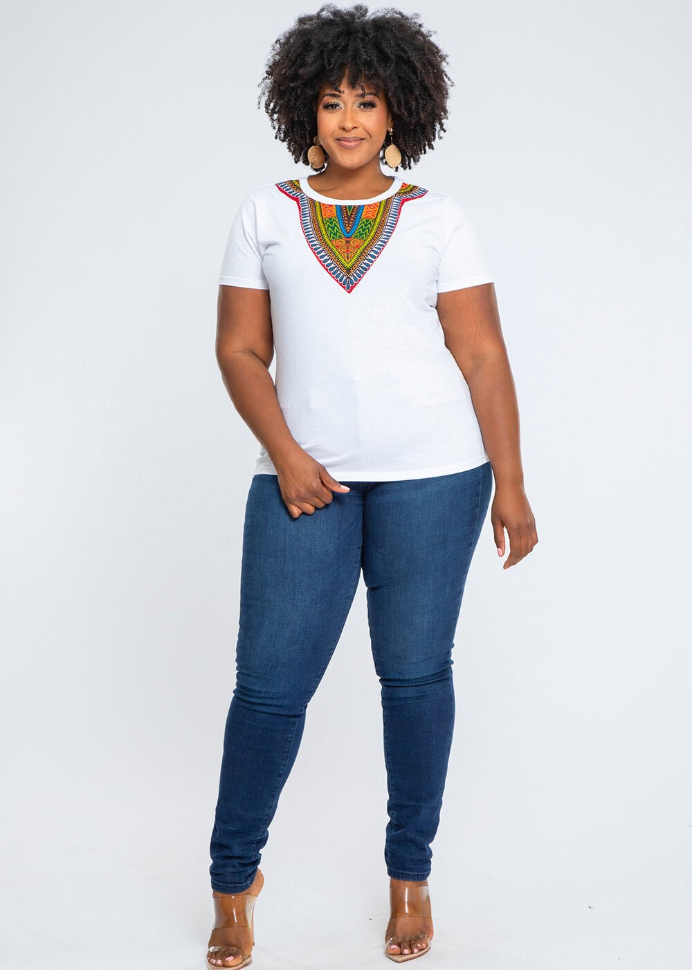 Amara Women's Dashiki T-Shirt (White) - D'IYANU