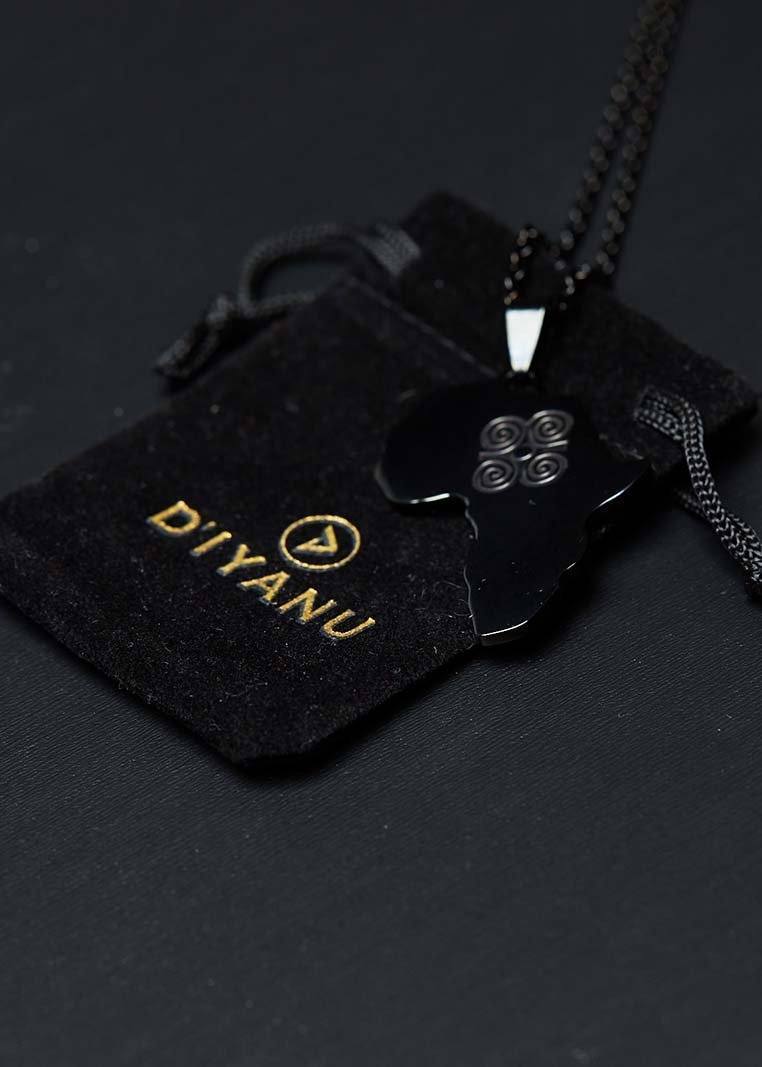 Adinkra Africa Map Black Necklace- Humility and Strength Symbol - D'IYANU