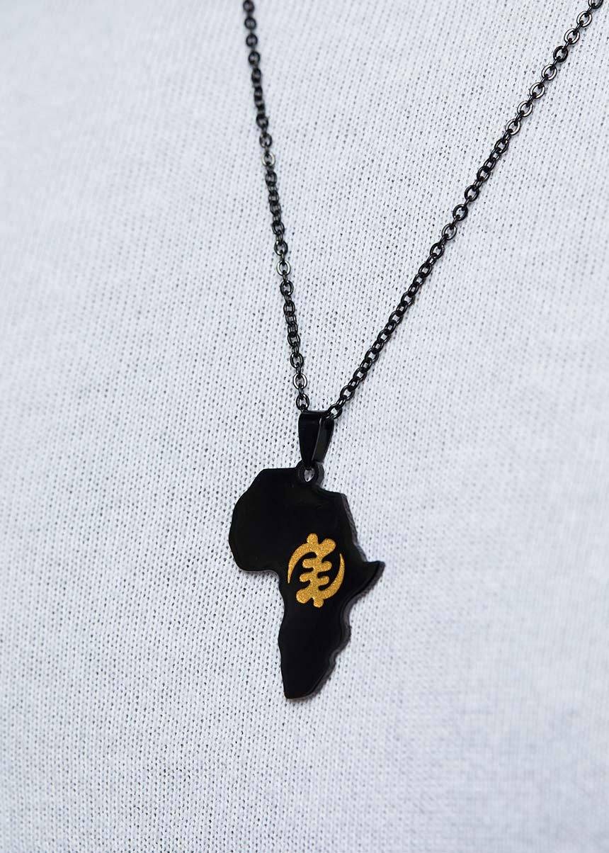 Adinkra Africa Map Black Necklace- Supremacy of God Symbol - D'IYANU