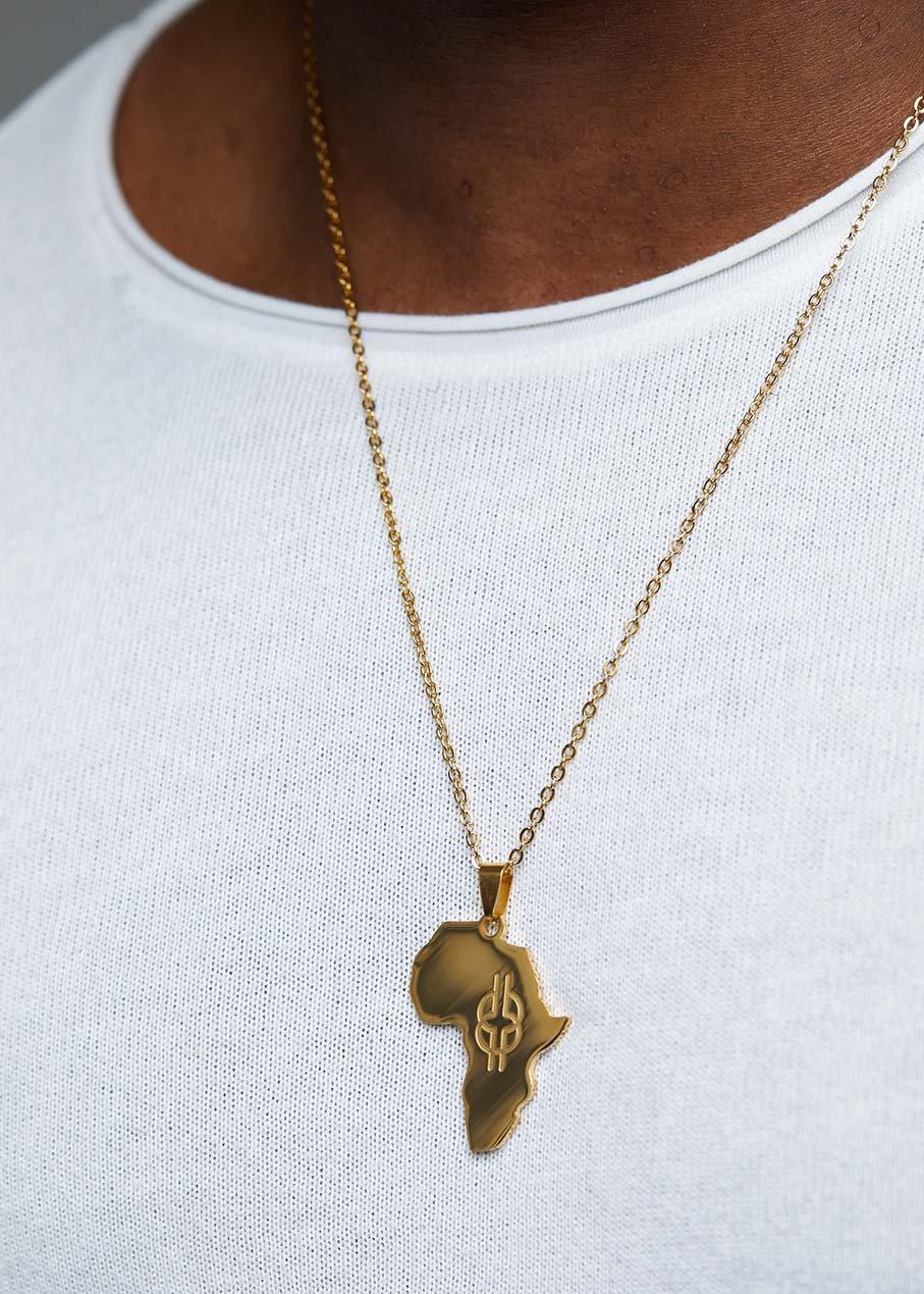 Adinkra Africa Map Gold Necklace- Wisdom Knot Symbol - D'IYANU