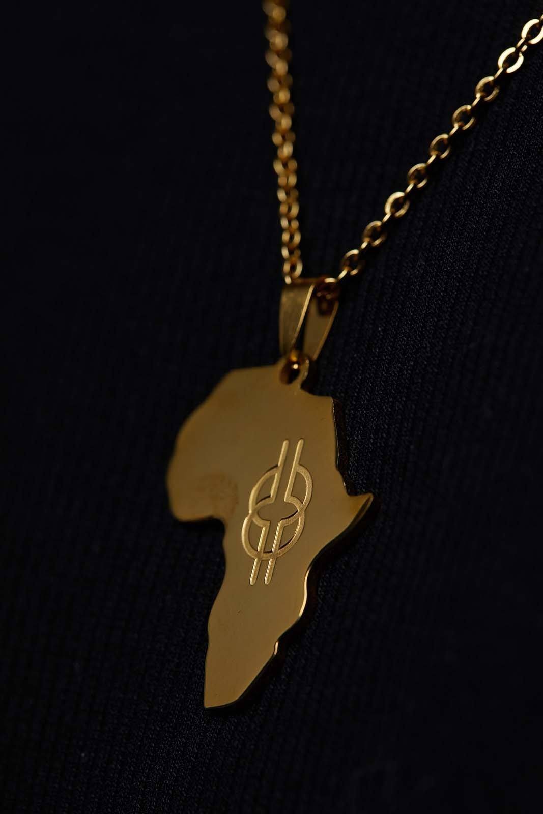 Adinkra Africa Map Gold Necklace- Wisdom Knot Symbol - D'IYANU