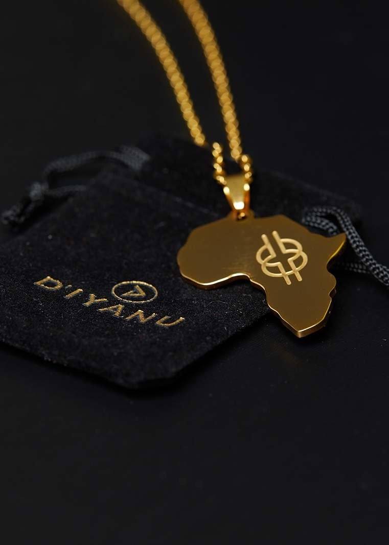 Adinkra Africa Map Gold Necklace- Wisdom Knot Symbol - D'IYANU