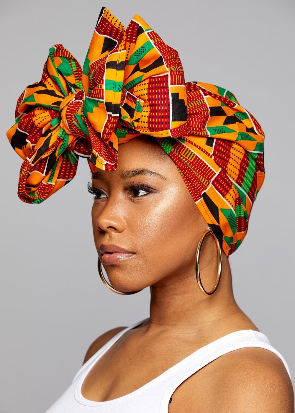 African Print Head Wrap/Scarf (Yellow Green Kente)