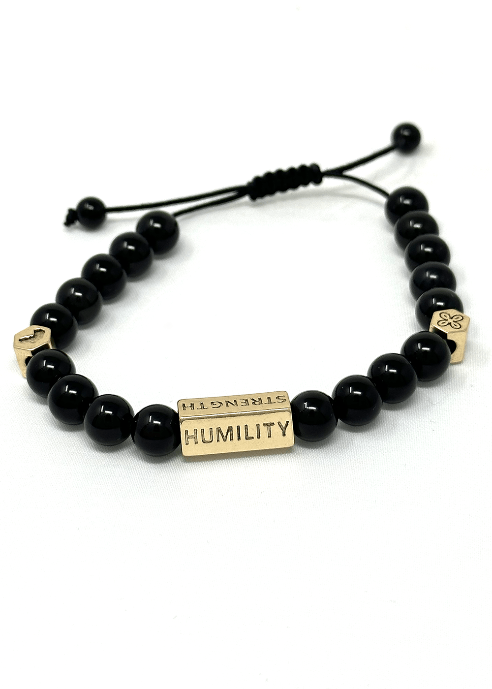 Agbara Unisex Adinkra Symbol Beaded Bracelet (Black Obsidian with Gold) - D'IYANU