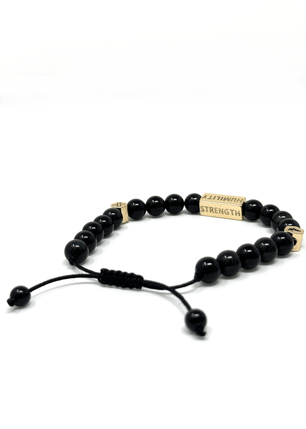 Agbara Unisex Adinkra Symbol Beaded Bracelet (Black Obsidian with Gold) - D'IYANU